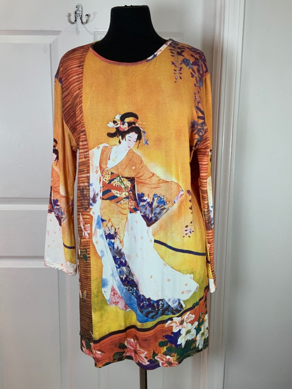 Eastern Serenity Asian Inspired Long Sleeve Orange Travel Tunic Dress Size XL